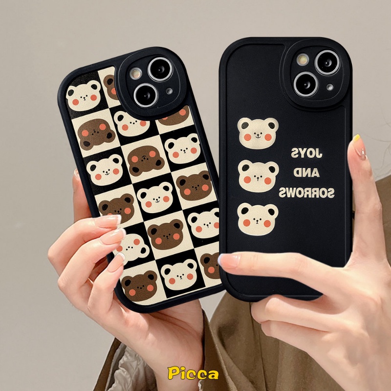 Trendy Lattice Case Realme C53 10 C55 10 Pro Plus C31 C35 C30 C21Y C12 C25Y C15 C2 C25s C20 C17 C21 C11 C20A GT C3 6i 5i 6 8Pro 5s 9i 7i 5 6s 8 8i Kartun Lucu Soft Cover Beruang