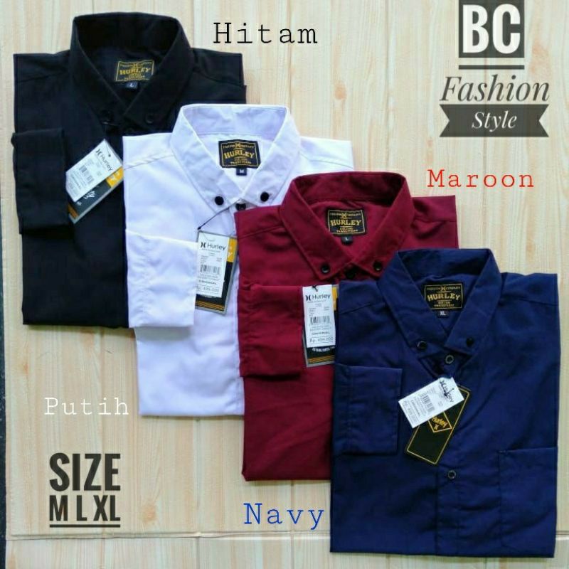 (COD) kemeja cowok polos lengan panjang slimfit hem pria kantor hitam navy putih maron army