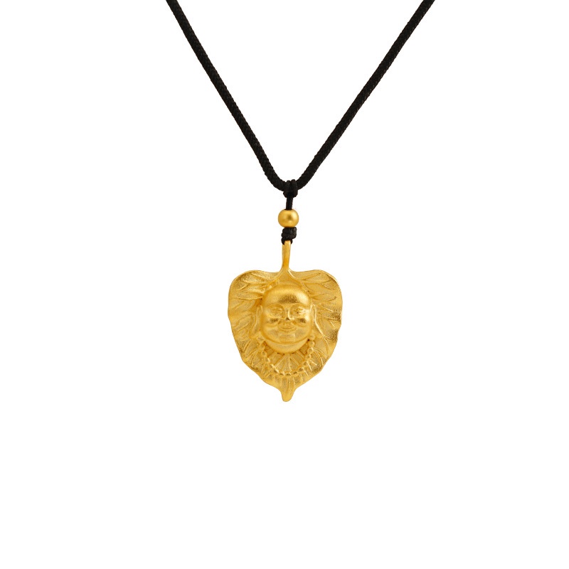 Goldkingdom Fashion Jewelry Emas Asli Kadar 375 Bangkok Aksesoris Ready Stock Kalung Buddha Daun Maitreya Sudah Diberkati Lady Liontin Untuk Generasi