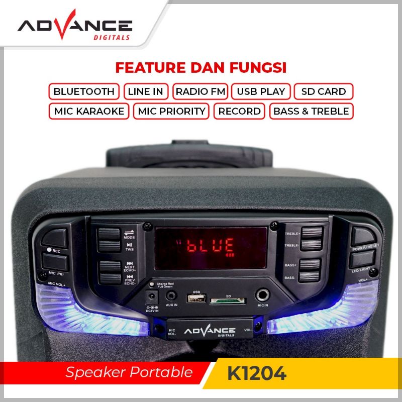 Speaker Advance K1204 Meeting Bluetooth Portable Plus Mic Wireless Karaoke pengajian senam Gitar / speaker karaoke oke / K-1204