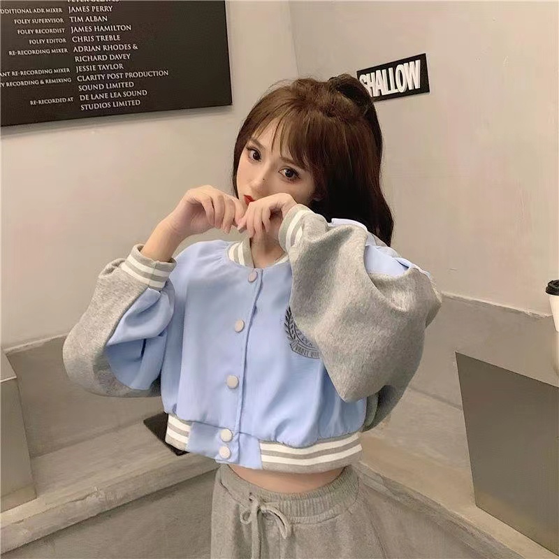 Korean Jacket Crop Baseball Wanita Lengan Panjang 2505 (S/M/L)