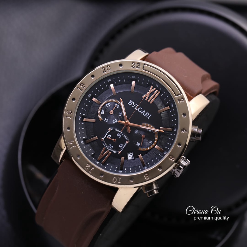 BEST SELLER JAM TANGAN PRIA BVLGR FM115 TALI RUBBER CHRONOGRAPH TANGGAL AKTIF DM 4.6CM FREE BOX &amp; BATERAI || JAM TANGAN FASHION PRIA JAM TANGAN COWOK MURAH
