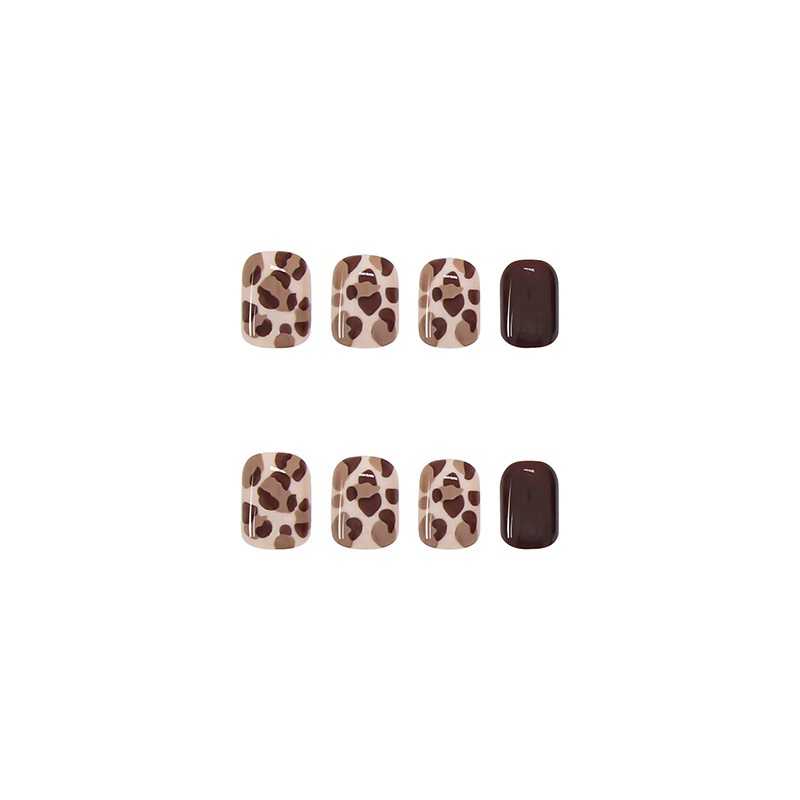 24pcs / Kotak Kuku Palsu Bentuk Kotak Motif Leopard Warna Coklat