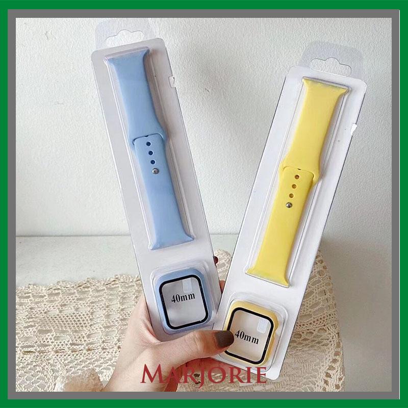 2PCS/ SET Tali Strap Sport Band  40mm 44mm +Kotak kaca yang dikeraskan untuk Apple Watch  iwatch Series 4 5 6 SE  Sillicone-MJD