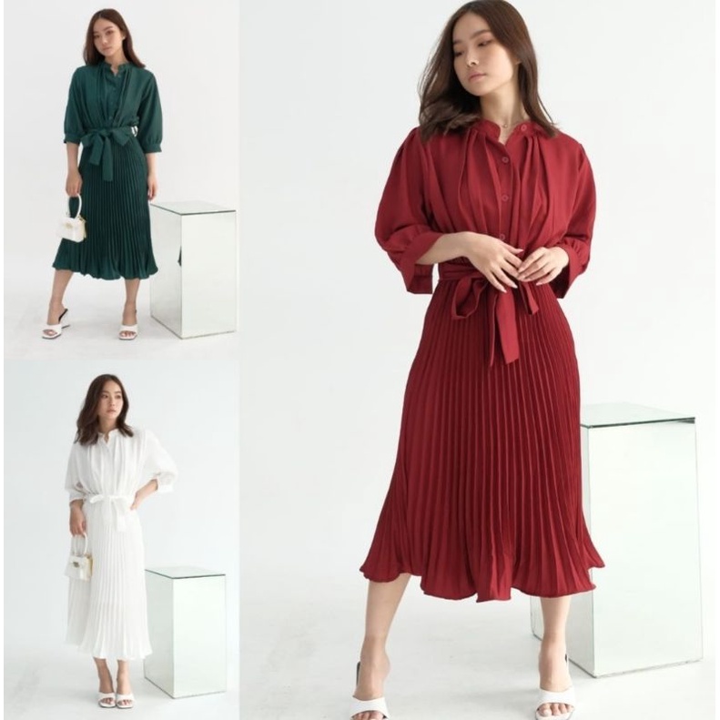 ❣️SPECIAL PRICE ♡ PREMIUM ♡ ORIGINAL ! GABRIELLE TUNIK PLEATED BUTTON PLISKET PLEATED OBI TIED MIDI DRESS ( BUSUI &amp; HIJAB FRIENDLY )