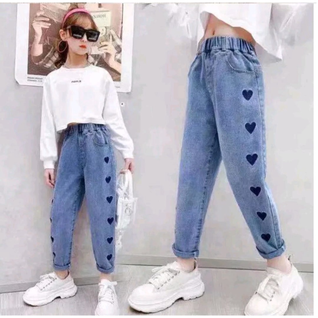 PROMO-CELANA JEANS DENIM ANAK PEREMPUAN TERBARU 2022 CELANA JEANS PANJANG LOVE UMUR 1-6 TAHUN - DENIM