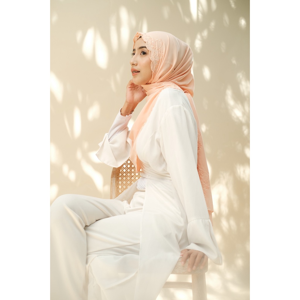 RATU Embroidery HIjab Shawl - Flora - Apricot