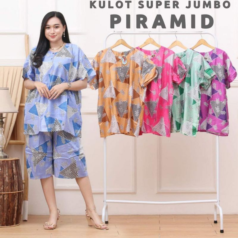 Setelan Celana pendek Kulot jumbo 177.500 dapat 5 motif bahan rayon dada kancing.