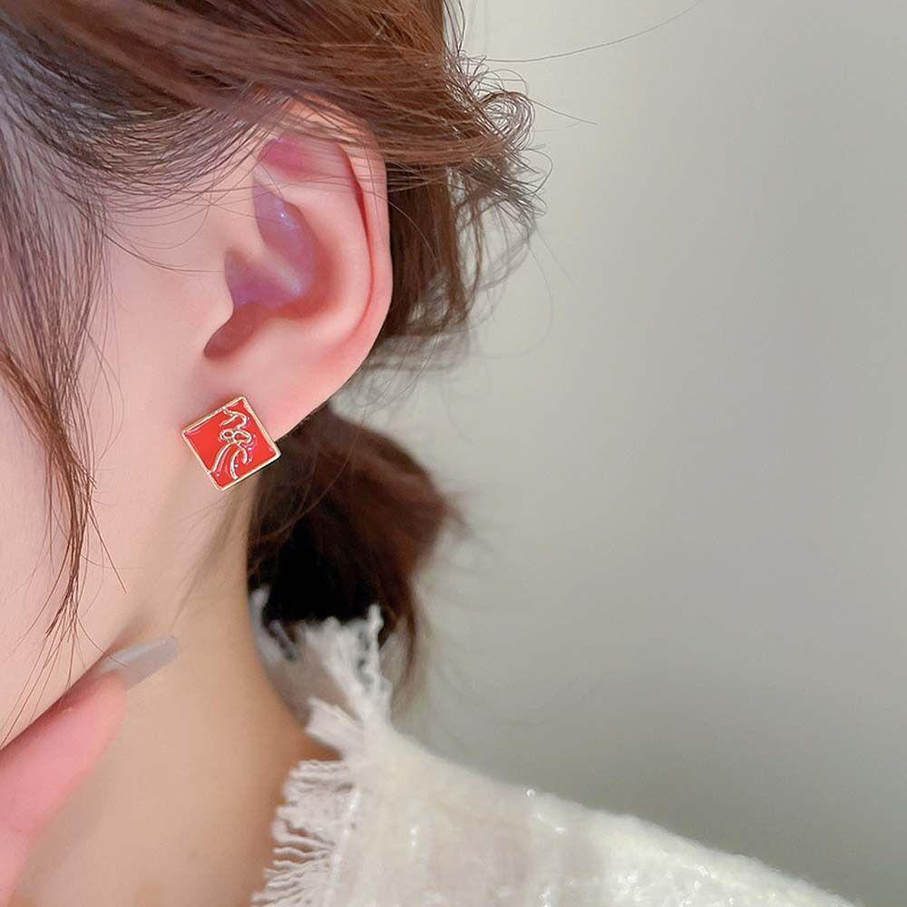 Needway Anting Imlek Gadis Anting Charms Earrings Set Karakter Cina Wanita Ear Hook