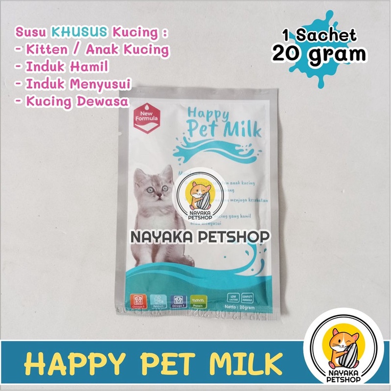 Susu Kucing Happy Pet Milk Cat 20 gr Satuan 1 Sachet Anak Kucing Kitten Indukan Hamil Menyusui Adult