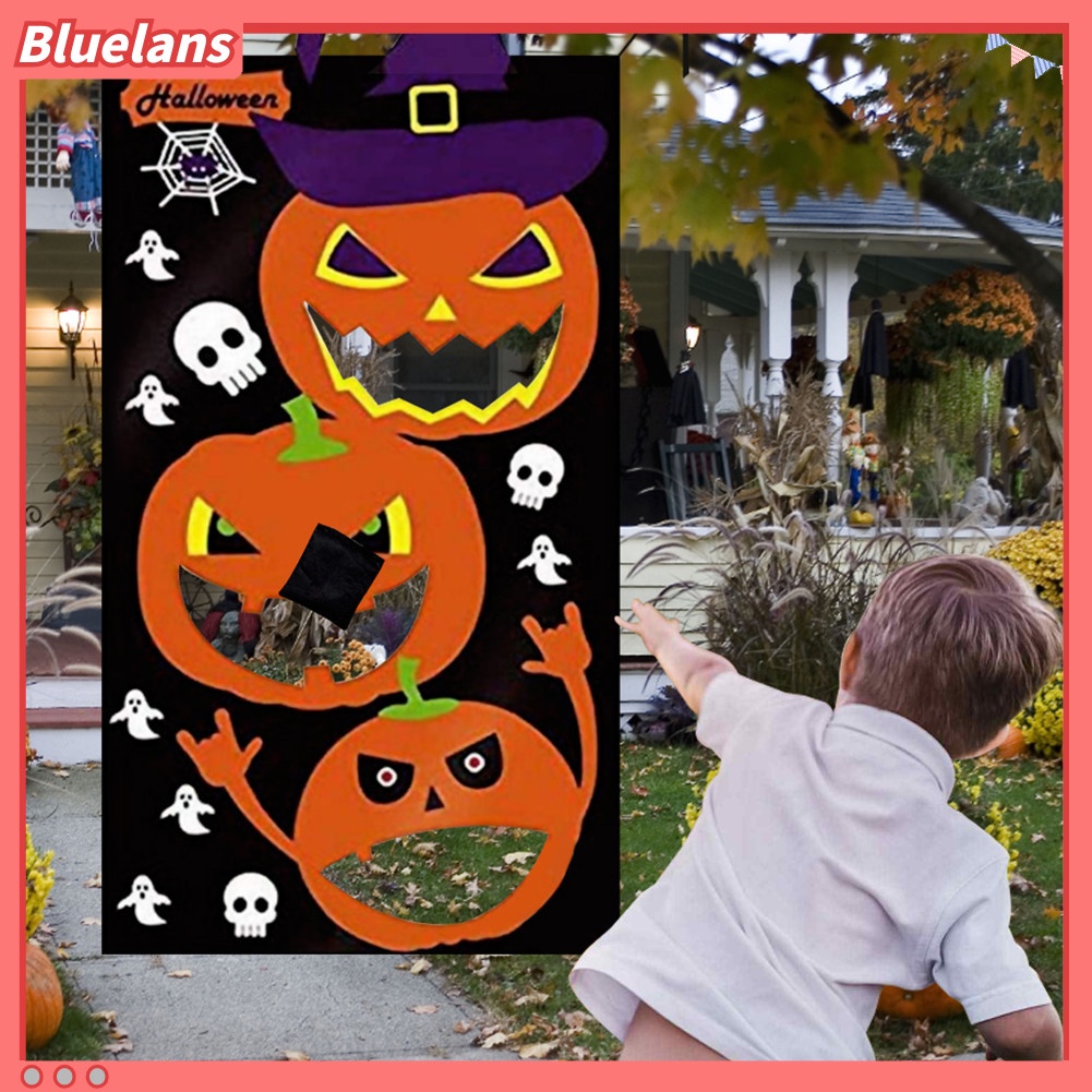 Banner Gantung Desain Labu Hantu Dengan 3 Bean Bag Untuk Pesta Halloween Anak