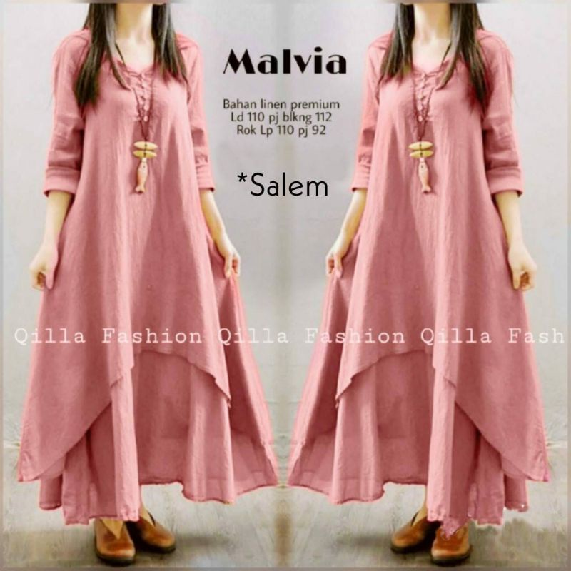 Malvia set-one set wanita-setelan baju dan rok wanita bahan linen premium