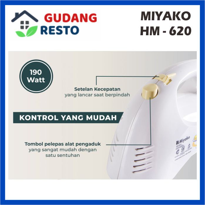 Miyako Hand Mixer HM620 / Handmixer HM-620 / han mikser HM 620 MIXER TANGAN GENGGAM ORIGINAL GARANSI