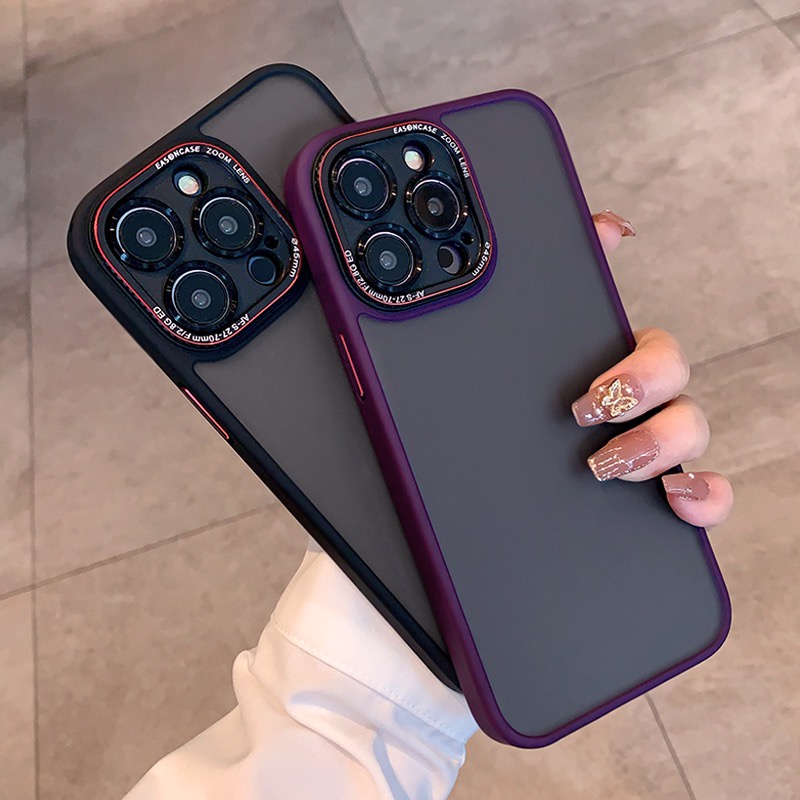 New ！！ Dark Purple For iPhone 14 Pro Max Matte High Quality Anti-Fingerprint Case iPhone 14 plus 12 13 Pro Max Hard Shell Metal Camera + Metal Button Case Phone