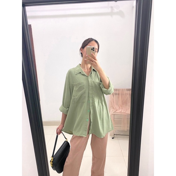 CLARA Kemeja Oversized Krinkel / Kemeja Wanita Crinkle Airflow / Oversized Shirt Korea / Kemeja Jumbo Hijab Friendly / Kemeja Tunik Muslim 0392AXL