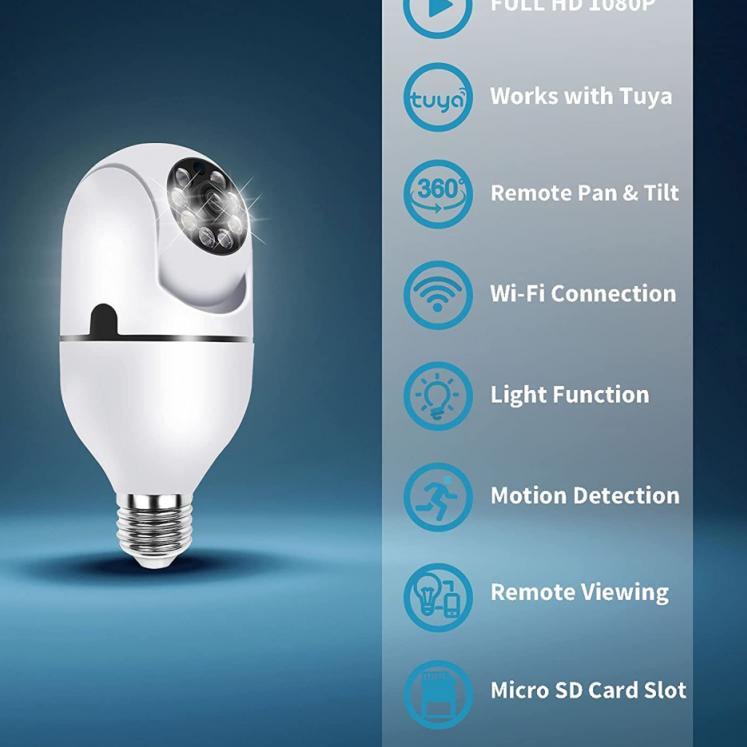 Super Kualitas 2MP WIFI E27 Lamp Bulb IP Camera Night Vision PTZ Security Camera CCTV Video Surveillance