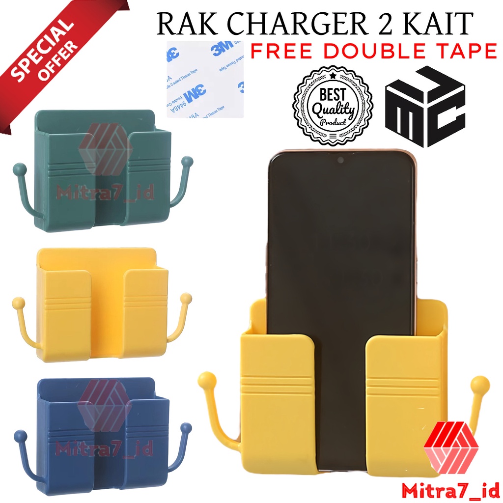 [M7] RAK CHARGER 2 KAIT / TEMPAT REMOTE AC / TEMPAT GANTUNGAN CHARGER HP / RAK HOLDER TEMPEL DINDING DENGAN GANTUNGAN 2 KAIT / RAK CHARGE KUPING