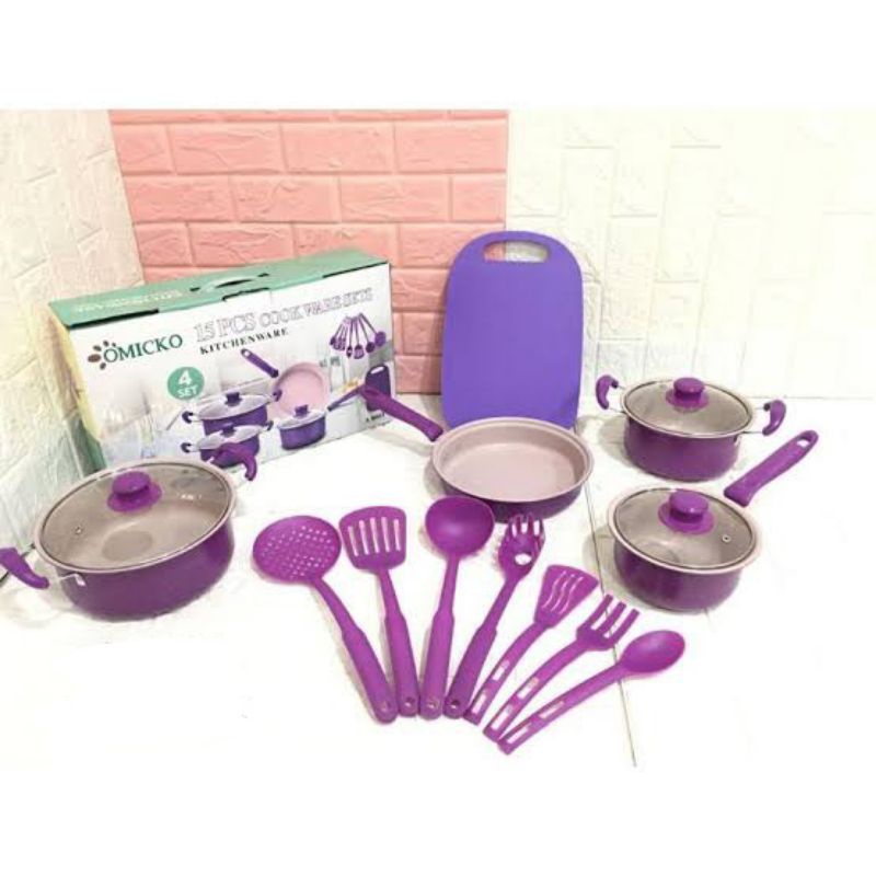 Gratis CELEMEK PANCI SET 15pcs Cookware | Panci Set OMICKO Cookware | Kitchen Set Cookware | Hadiah Pernikahan Cookware