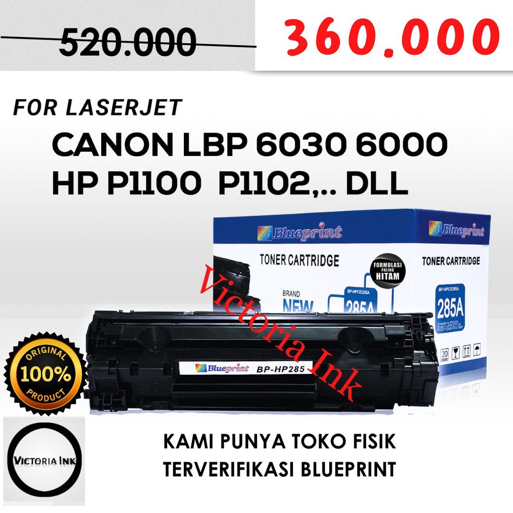 Toner Catridge HP 85A Laserjet BLUEPRINT BP-HP285A - Hitam Compatible Toner HP 85A Toner Blueprint 285A Toner LBP6030 LPB6000 Hp P1100 P1102 P1103 Toner hp 285A Compatible P1109W M1132 M1212 M1214 M1217