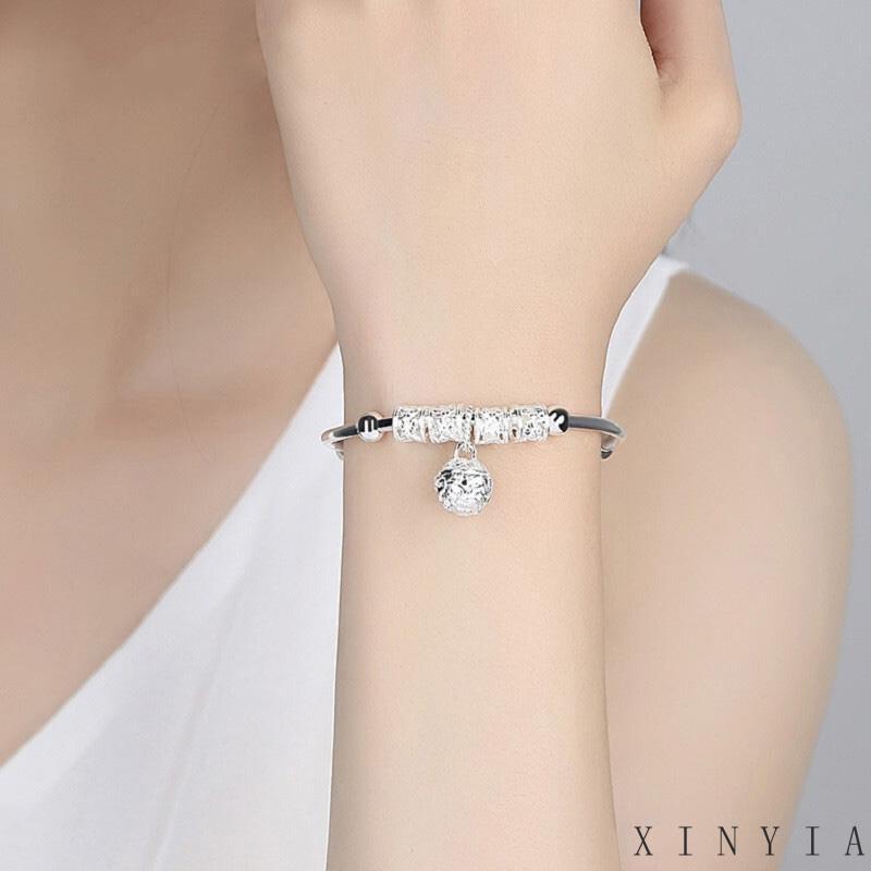 Xia.id Gelang Tangan Lapis Silver 925 Wanita Desain Geometri Hias Lonceng Gaya Etnik