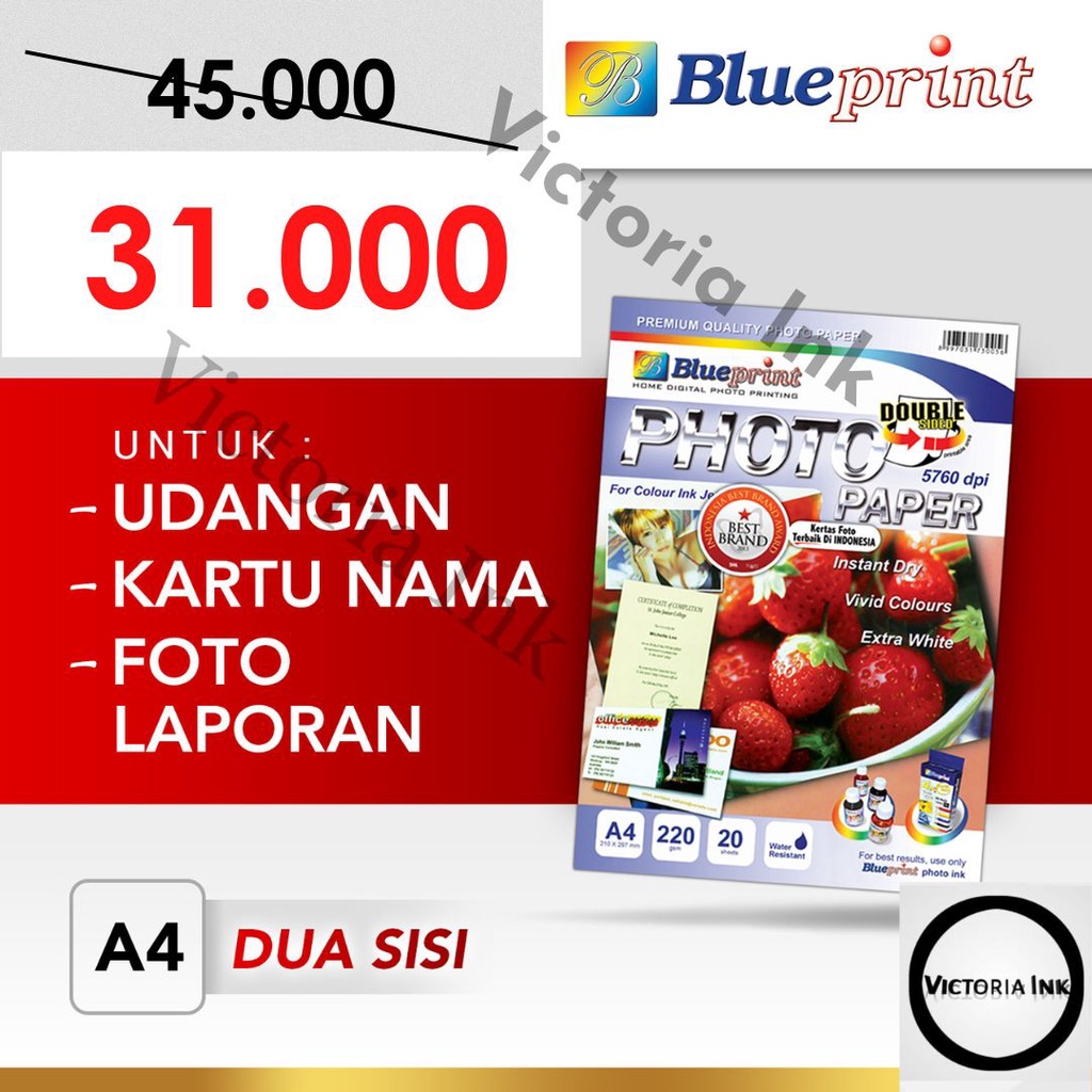 Kertas Foto Blueprint Dua Sisi A4 220gsm Kertas Foto Blueprint Double Side Print A4 220gsm Double Sided Photo Paper A4 Blueprint 220gram