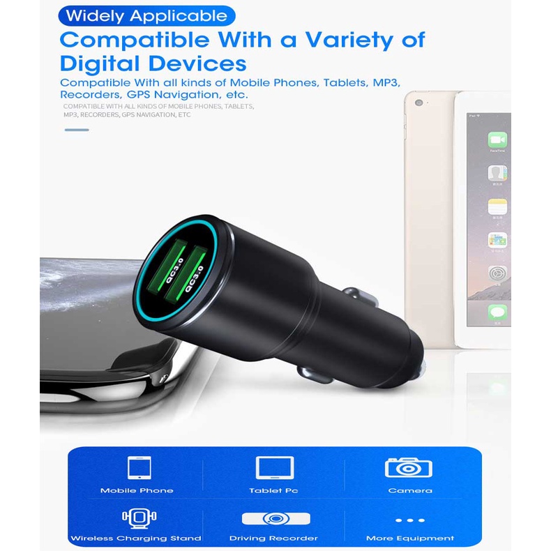 Car Fast Charger Casan HP Mobil 2 USB QC 3.0 Quick Charge 3 Aluminium