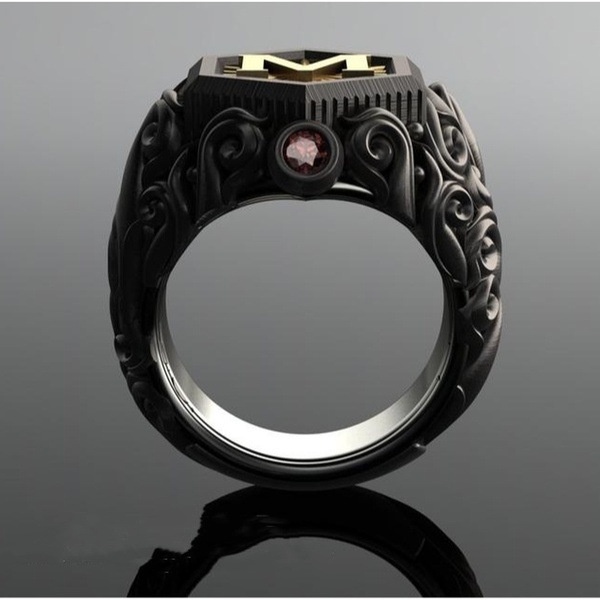 Cincin Pria Desain Monster M Warna Goldhitam Gaya Trendy Rock Untuk Pestahadiah