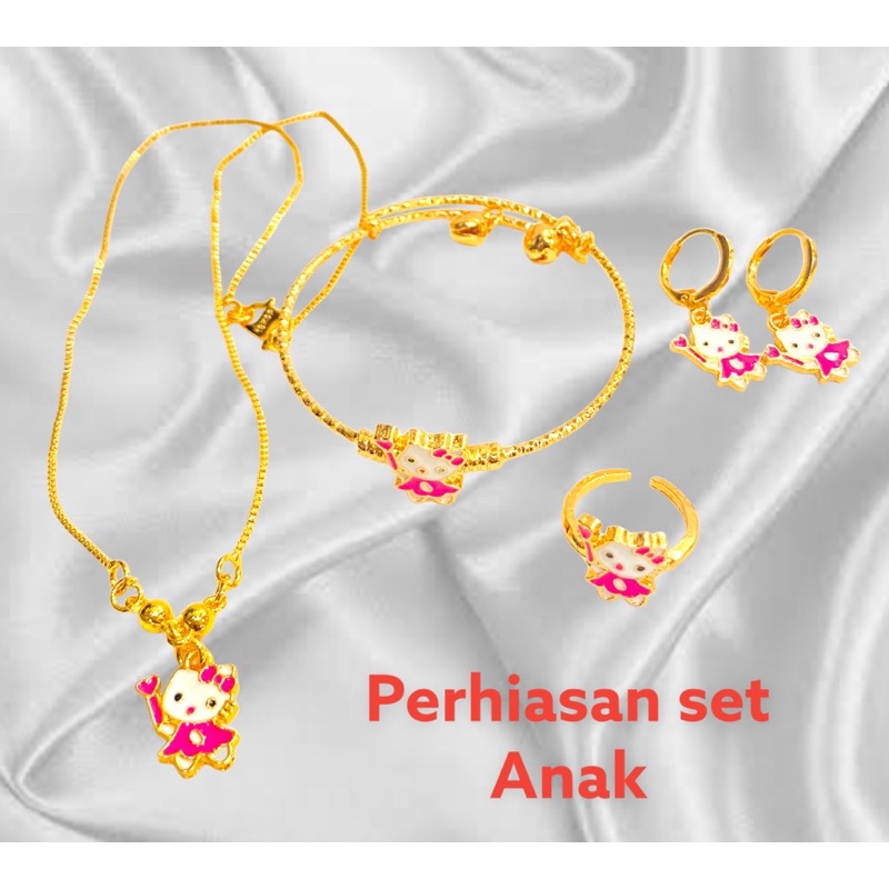 Kalung anak satu set perhiasan untuk anak berisi 4 item cincin anting gelang kakaung