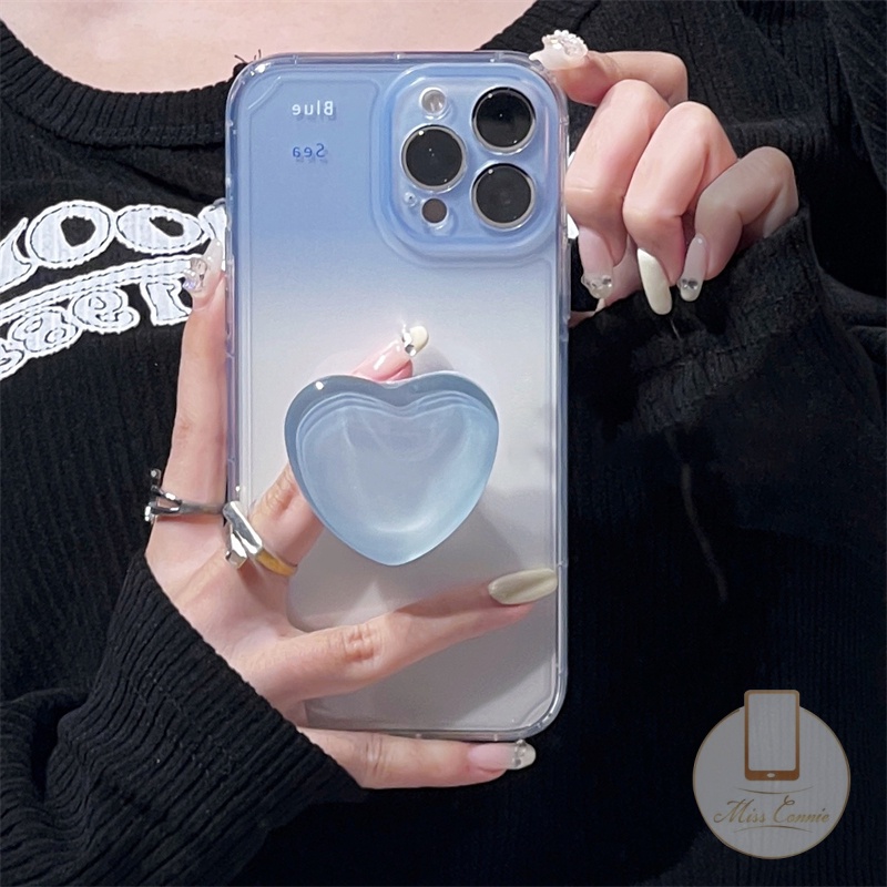 Oppo A15 A17 A17 A17k A55 A12 A57 A95 A96 A16K A16 A7 A77s A5s A54 A74 A3s A15s A5 A9 A31 A1K A35 A12E Reno 78 Soft Case Gradasi Biru Dengan Bracket Stand Holder Cincin Hati Love Lucu