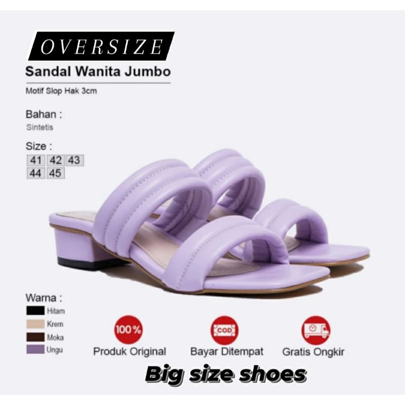 Woman BIG SIZE SHOES 41.45 Lilac Heels Premium Ukuran Besar Cantik Slop JUMBO Kaki Gemuk IMPOR Bule, 41