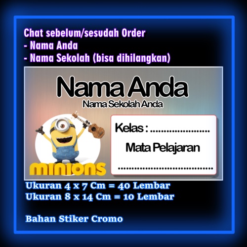 

Stiker Label Buku Minion Minions kuning kartun lucu Karakter Lucu Custom Lebel Nama cromo murah 20 Varian berbeda Sticker Pelajaran Mapel buku anak sekolah Vol 1