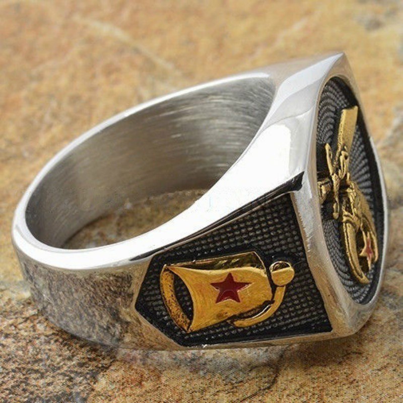 Cincin Masonic Bahan Stainless Steel Gaya Punk Untuk Pria