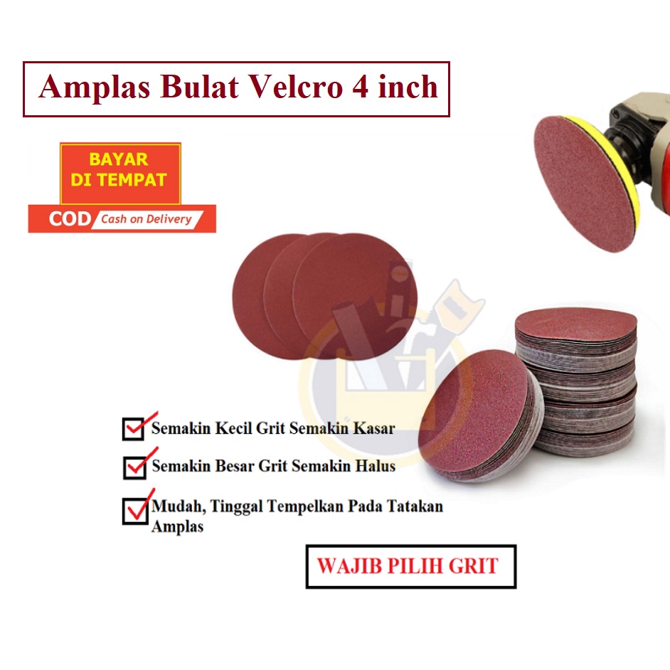 Amplas Bulat Velcro 4 inch Grit 60 80 100 120 150 240 320 Amplas Kayu Bulat / Amplas Tempel Gerinda 4&quot; Inch Amplas Bulat Hamplas Velcro Amplas Kertas # 60 #80 #100 #120 #150 #240 #320