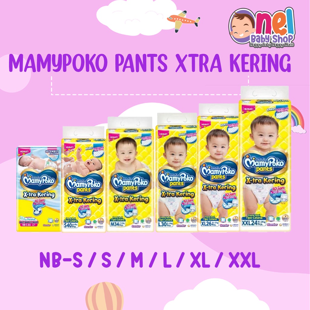 MAMYPOKO PANTS X-TRA KERING READY SEMUA UKURAN DARI NEW BORN SAMPAI XXL (NB-S44 / S38 / M32 / L28 / XL26 / XXL24)