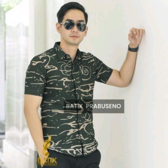 Wanisangka Lengan Pendek Slimfit Original Baju Batik Prabuseno Kemeja Pria Bahan Katun Printing Halu
