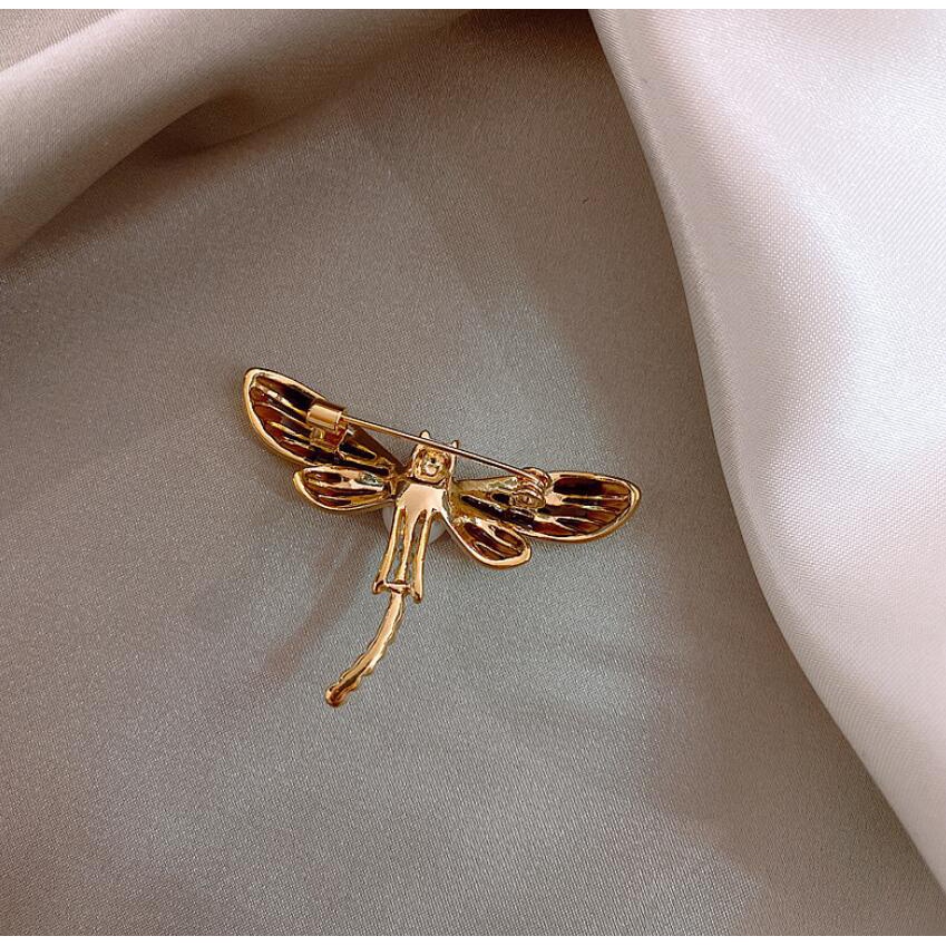 Bros Pin Bentuk Capung Aksen Mutiara Dan Berlian Gaya Korea Untuk Sweater