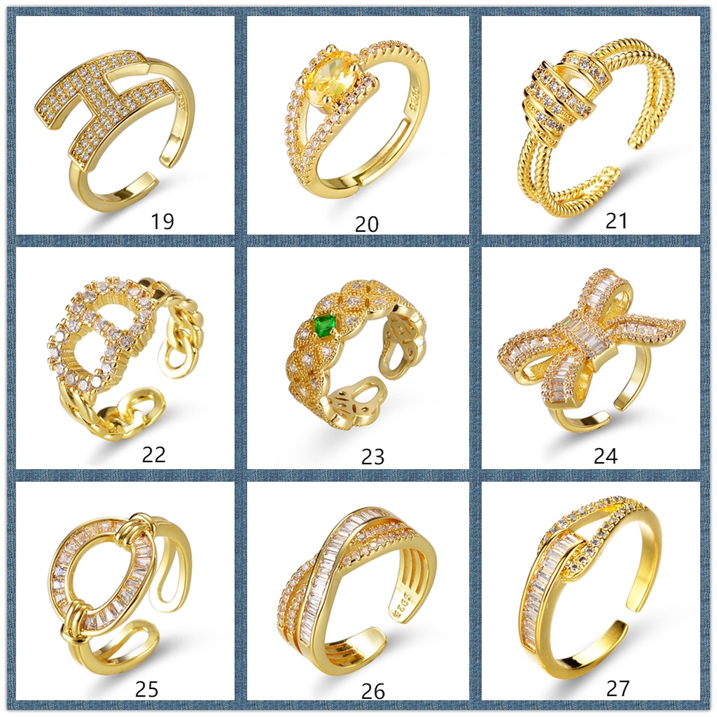 Goldkingdom Perhiasan Fashion Emas Asli Kadar 375 Bangkok Aksesoris Ready Stock 50desain Cincin Wanita Lapis Emas Ruby Emerald Adjustable Rings Shine Like A Diamond Ready Stock