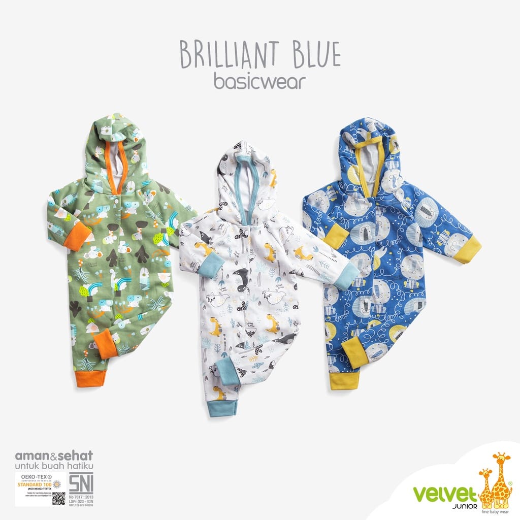 Velvet Junior Baju Kodok Topi Buka Kaki NB Brilliant Series - Isi 3 Pcs