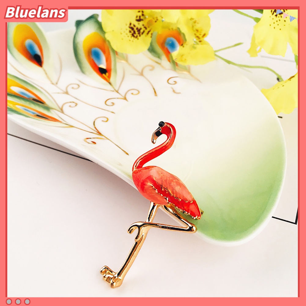 Bluelans Red Enamel Flamingo Bird Brooches Pin Breastpin Women Animal Scarf Dress Jewelry