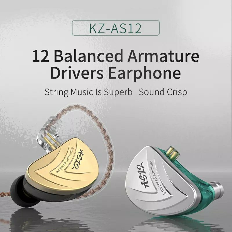 KZ AS12 Earphones 12BA Balanced Armature Drives HIFI Bass In Ear Monitor Headset Noise Cancelling Ea