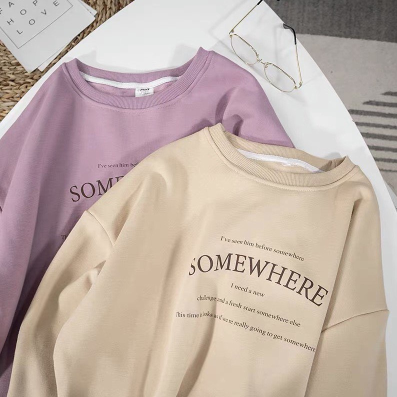 Sweater Somewhere | Korean Style Sweatshirt | Pakaian Wanita Dan Pria | Bahan Fleece | Allsize