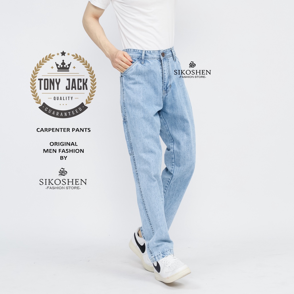 Celana Carpenter Pants Light Blue TONY JACK | Celana Jeans Pria | Celana Baggy Pants | Fatigue Pants | Work Pants | Celana Oversize Pria