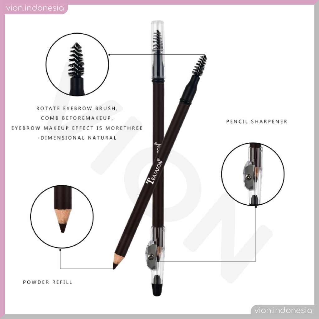 TEAYASON Eyebrow Pencil 2 IN 1 Pensil Alis dengan Spoolie dan Serutan / Celak / Eyebrow Pencil TE012