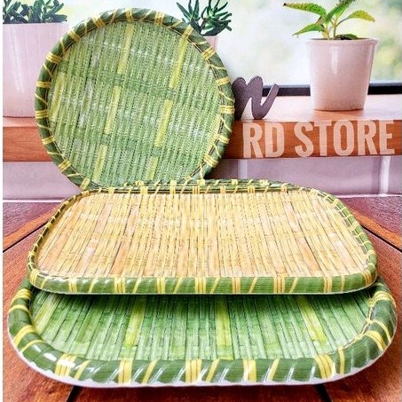 PROMO 3.PCS PIRING SAJI LAUK BAKAR MEWAH MOTIF DAUN ANYAMAN BAHAN MELAMINE ULIR