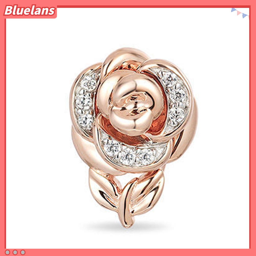 Kalung Anting Dan Cincin Bentuk Bunga Mawar Aksen Berlian Imitasi Untuk Wanita
