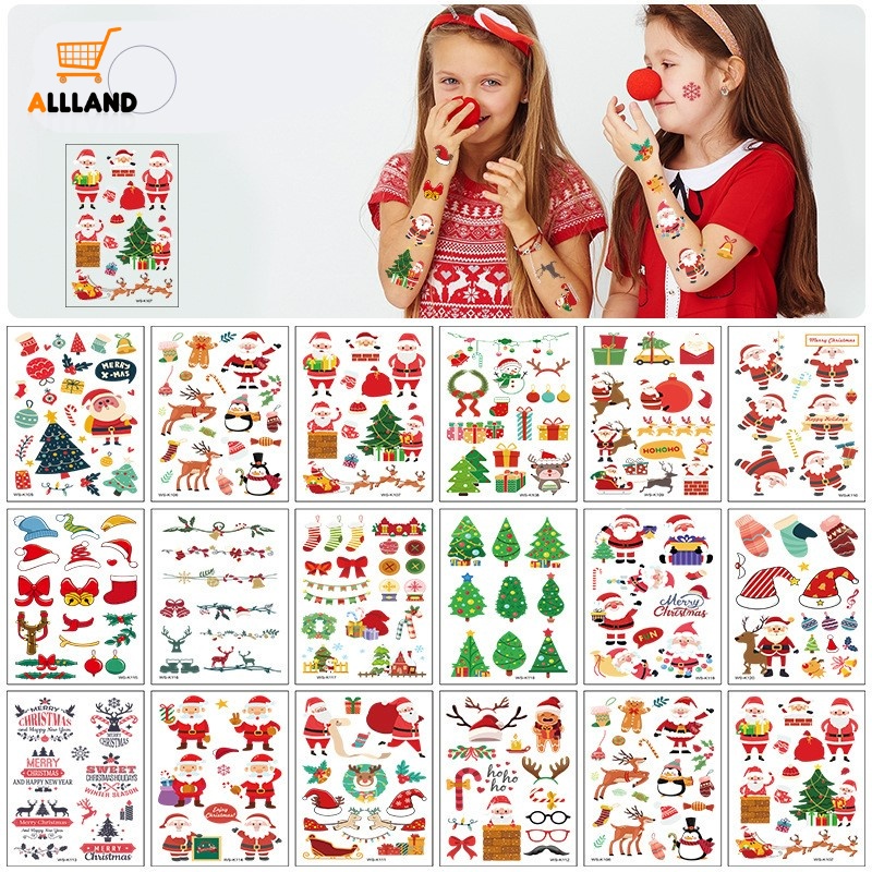 Stiker Tato Temporer Motif Kartun Snowman Santa Claus Natal Tahan Air Tidak Beracun Untuk Anak