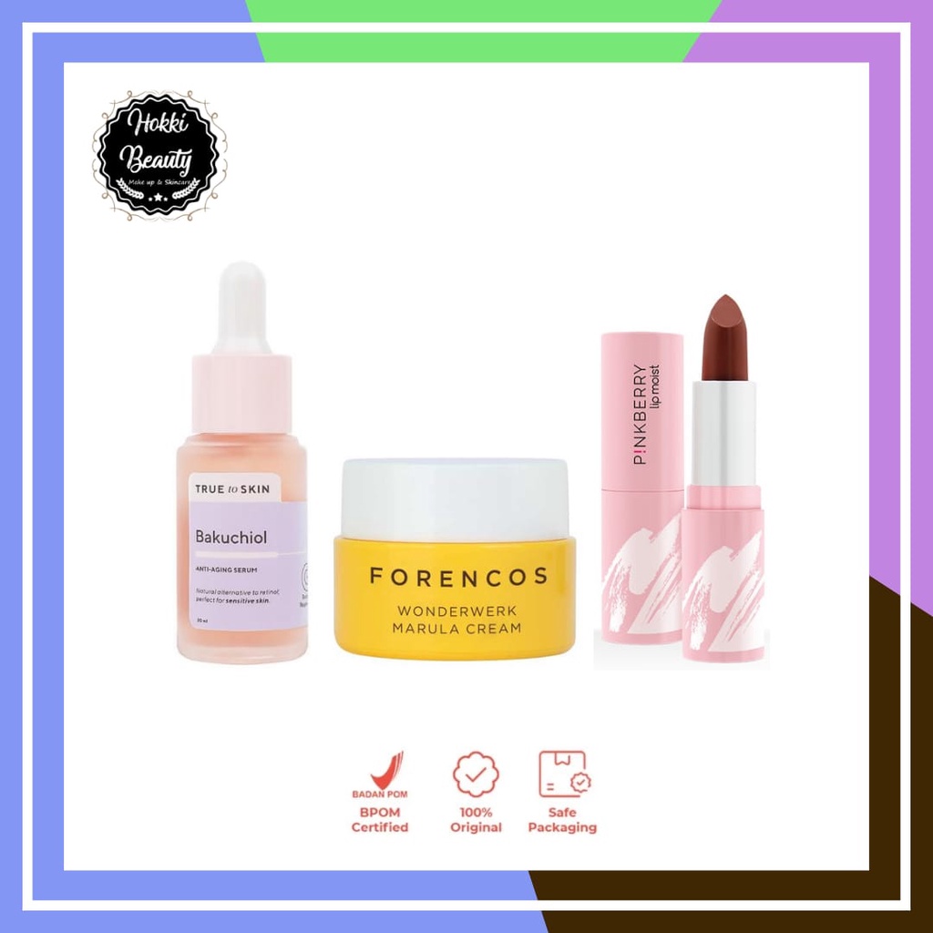 (PAKET BUNDLING) SERUM 5ML TRUE TO SKIN NIACINAMIDE - BAKUCHIOL - LIP MOIST - FORENCOS WONDERWERK CREAM - SHAMPO THE BATH BOX