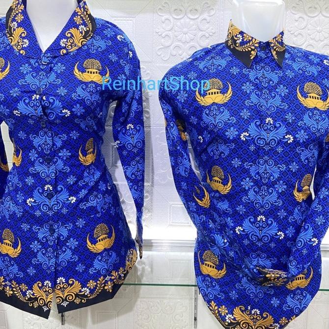 Baju KORPRI Wanita Blus Motif Terbaru 2022 sesuai SE Kerah Hitam Termurah