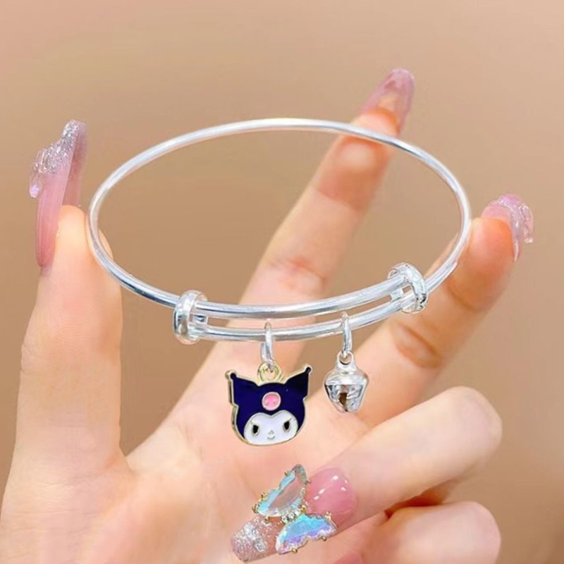 Gelang Tangan Silver Wanita Desain Kartun Kuromi Bell Jade Guigou Melody