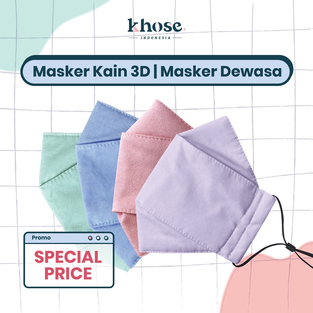 KHOSE Masker Kain DEWASA POLOS 3D 3PLY Water Resistant